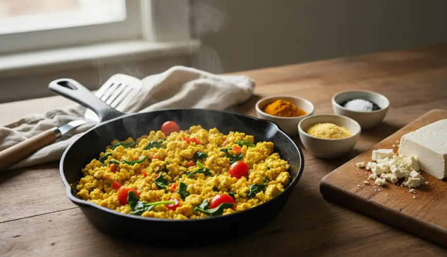 Tofu scramble tojástok helyettesítőként, amely meglepetést okoz