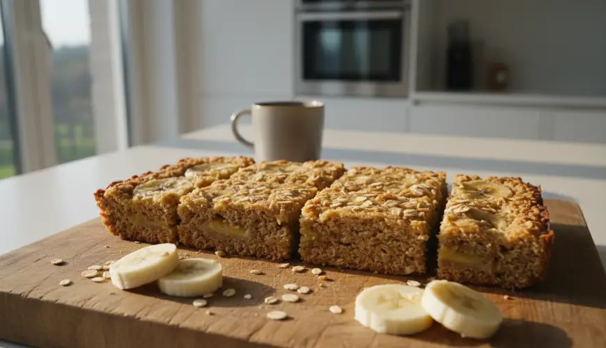 Sült zabpelyhes-banános szelet, ami egészen ebédig jóllakat