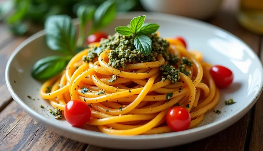 Egészséges tök spagetti pestóval a gyors és egyszerű étkezésért
